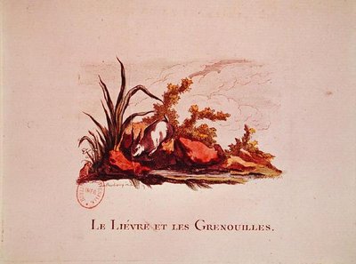 Le Lièvre et les Grenouilles, illustration des Fables de Jean de la Fontaine (1621-95) 1823 - Philippe de after Loutherbourg